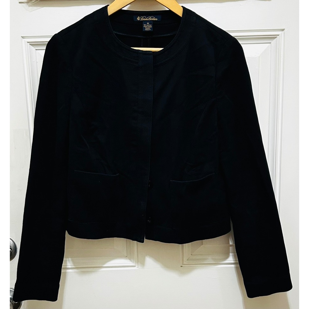 Brooks Brothers Navy Blue Textured Cotton Cropped Blazer‎ Jacket Size 10 Italian